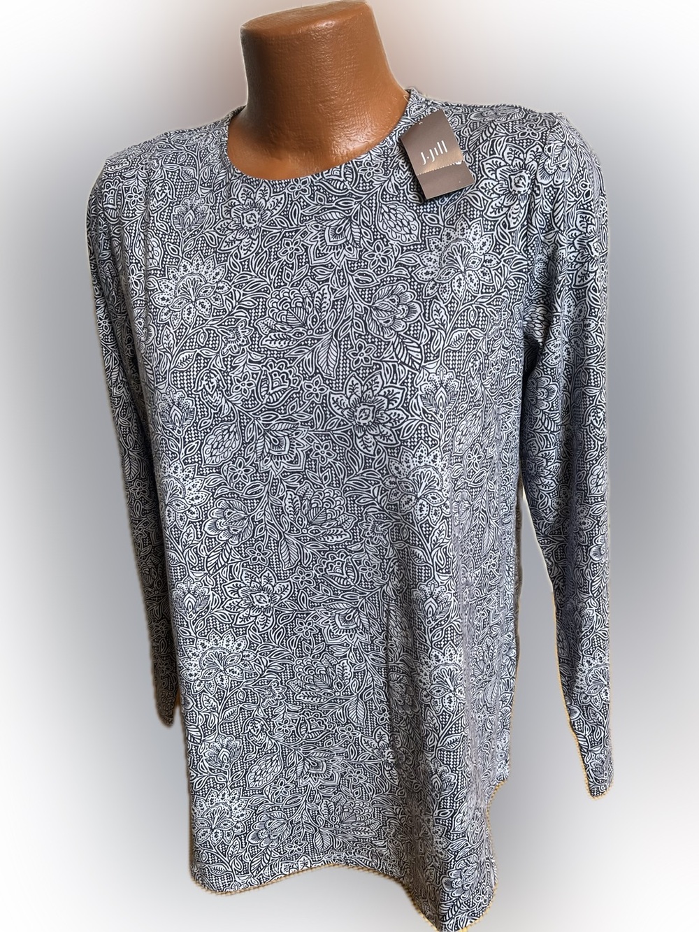 J. Jill NWT PUREJILL long sleeved shirttail tee top rainwood blue L